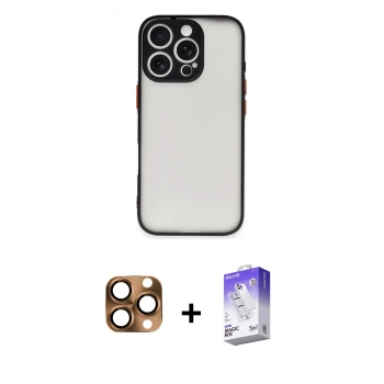 MARSİLYAN™- iPhone 16 Pro Max Kılıf Ahenk Çizgi Serisi - Siyah Bilvis 5in1 3D Magic Cam Ekran Koruyucu + Pers Alüminyum Kamera Lens - CLTM
