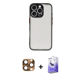 MARSİLYAN™- iPhone 16 Pro Max Kılıf Ahenk Çizgi Serisi - Siyah Bilvis 5in1 5D Magic Hayalet Cam Ekran Koruyucu + Pers Alüminyum Kamera Lens - CLTM