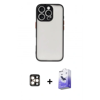 MARSİLYAN™- iPhone 16 Pro Max Kılıf Ahenk Çizgi Serisi - Siyah Bilvis 5in1 5D Magic Hayalet Cam Ekran Koruyucu + PVD Metal Kamera Lens - GD