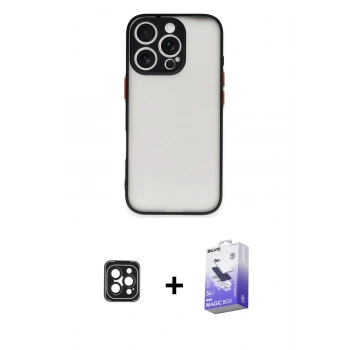 MARSİLYAN™- iPhone 16 Pro Max Kılıf Ahenk Çizgi Serisi - Siyah Bilvis 5in1 5D Magic Hayalet Cam Ekran Koruyucu + PVD Metal Kamera Lens - SH