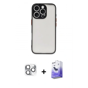 MARSİLYAN™- iPhone 16 Pro Max Kılıf Ahenk Çizgi Serisi - Siyah Bilvis 5in1 5D Magic Hayalet Cam Ekran Koruyucu + Pers Alüminyum Kamera Lens - GS