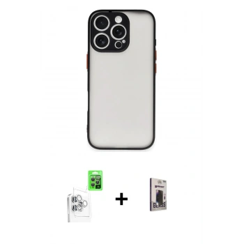 MARSİLYAN™- iPhone 16 Pro Max Kılıf Ahenk Çizgi Serisi - Siyah Bilvis Hayalet Cam Ekran Koruyucu + Raze Metal Kamera Lens - BZ