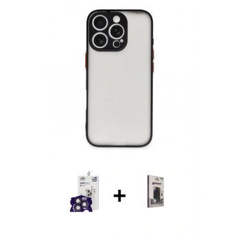 MARSİLYAN™- iPhone 16 Pro Max Kılıf Ahenk Çizgi Serisi - Siyah Bilvis Hayalet Cam Ekran Koruyucu + Bilvis Titan Kamera Lens - TMGI