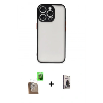 MARSİLYAN™- iPhone 16 Pro Max Kılıf Ahenk Çizgi Serisi - Siyah Bilvis Hayalet Cam Ekran Koruyucu + Raze Metal Kamera Lens - CLTM