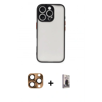 MARSİLYAN™- iPhone 16 Pro Max Kılıf Ahenk Çizgi Serisi - Siyah Bilvis Hayalet Cam Ekran Koruyucu + Pers Alüminyum Kamera Lens - CLTM