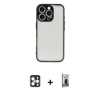 MARSİLYAN™- iPhone 16 Pro Max Kılıf Ahenk Çizgi Serisi - Siyah Bilvis Hayalet Cam Ekran Koruyucu + PVD Metal Kamera Lens - GD