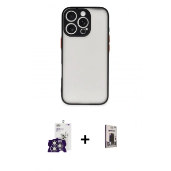 MARSİLYAN™- iPhone 16 Pro Max Kılıf Ahenk Çizgi Serisi - Siyah Bilvis Hayalet Cam Ekran Koruyucu + Bilvis Titan Kamera Lens - GS