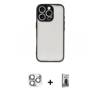 MARSİLYAN™- iPhone 16 Pro Max Kılıf Ahenk Çizgi Serisi - Siyah Bilvis Hayalet Cam Ekran Koruyucu + Pers Alüminyum Kamera Lens - GS