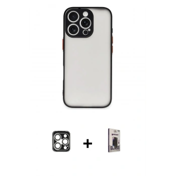 MARSİLYAN™- iPhone 16 Pro Max Kılıf Ahenk Çizgi Serisi - Siyah Bilvis Hayalet Cam Ekran Koruyucu + PVD Metal Kamera Lens - GS