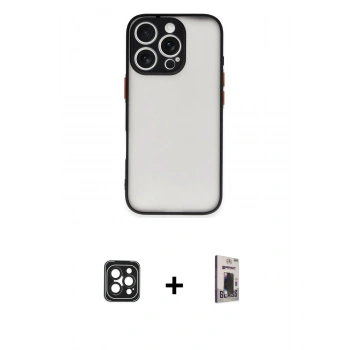 MARSİLYAN™- iPhone 16 Pro Max Kılıf Ahenk Çizgi Serisi - Siyah Bilvis Hayalet Cam Ekran Koruyucu + PVD Metal Kamera Lens - SH