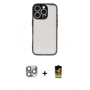 MARSİLYAN™- iPhone 16 Pro Max Kılıf Ahenk Çizgi Serisi - Siyah Buffer Cam Ekran Koruyucu + Pers Alüminyum Kamera Lens - GI