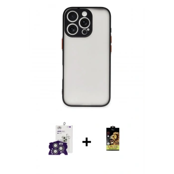 MARSİLYAN™- iPhone 16 Pro Max Kılıf Ahenk Çizgi Serisi - Siyah Buffer Cam Ekran Koruyucu + Bilvis Titan Kamera Lens - GS