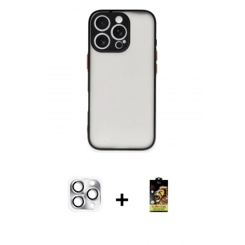 MARSİLYAN™- iPhone 16 Pro Max Kılıf Ahenk Çizgi Serisi - Siyah Buffer Cam Ekran Koruyucu + Pers Alüminyum Kamera Lens - GS