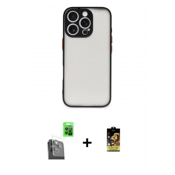 MARSİLYAN™- iPhone 16 Pro Max Kılıf Ahenk Çizgi Serisi - Siyah Buffer Cam Ekran Koruyucu + Raze Metal Kamera Lens - SH
