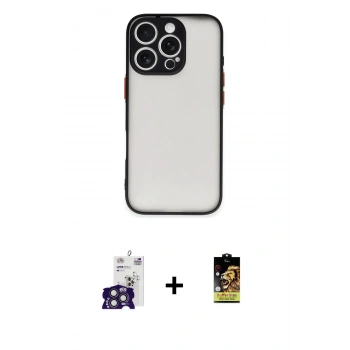 MARSİLYAN™- iPhone 16 Pro Max Kılıf Ahenk Çizgi Serisi - Siyah Buffer Cam Ekran Koruyucu + Bilvis Titan Kamera Lens - TMGI