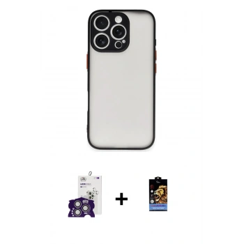 MARSİLYAN™- iPhone 16 Pro Max Kılıf Ahenk Çizgi Serisi - Siyah Buffer Hayalet Cam Ekran Koruyucu + Bilvis Titan Kamera Lens - GS