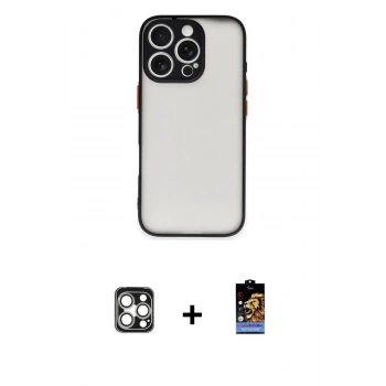 MARSİLYAN™- iPhone 16 Pro Max Kılıf Ahenk Çizgi Serisi - Siyah Buffer Hayalet Cam Ekran Koruyucu + PVD Metal Kamera Lens - GS