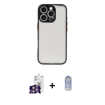 MARSİLYAN™- iPhone 16 Pro Max Kılıf Ahenk Çizgi Serisi - Siyah Joko Magic 5D Cam + Bilvis Titan Kamera Lens - GS