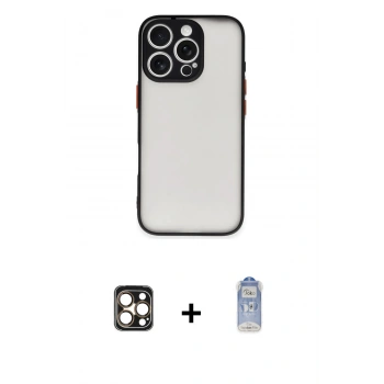 MARSİLYAN™- iPhone 16 Pro Max Kılıf Ahenk Çizgi Serisi - Siyah Joko Magic 5D Cam + PVD Metal Kamera Lens - GD