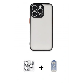 MARSİLYAN™- iPhone 16 Pro Max Kılıf Ahenk Çizgi Serisi - Siyah Joko Magic 5D Cam + Pers Alüminyum Kamera Lens - GS