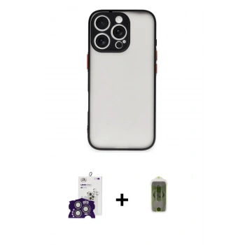 MARSİLYAN™- iPhone 16 Pro Max Kılıf Ahenk Çizgi Serisi - Siyah Joko Magic 5D Hayalet Cam + Bilvis Titan Kamera Lens - GS