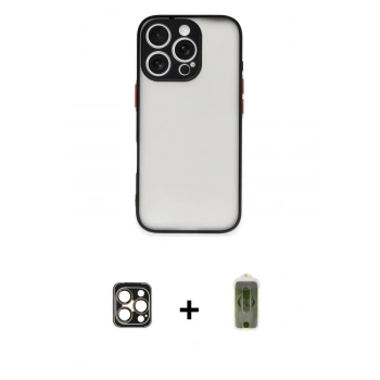MARSİLYAN™- iPhone 16 Pro Max Kılıf Ahenk Çizgi Serisi - Siyah Joko Magic 5D Hayalet Cam + PVD Metal Kamera Lens - GD