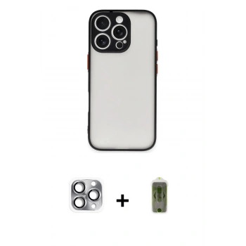 MARSİLYAN™- iPhone 16 Pro Max Kılıf Ahenk Çizgi Serisi - Siyah Joko Magic 5D Hayalet Cam + Pers Alüminyum Kamera Lens - GI