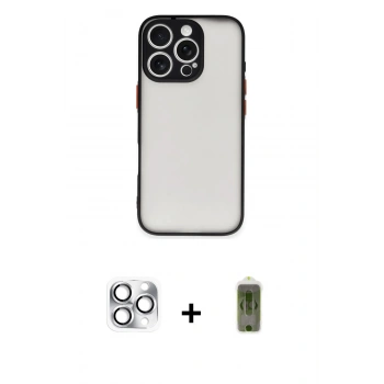 MARSİLYAN™- iPhone 16 Pro Max Kılıf Ahenk Çizgi Serisi - Siyah Joko Magic 5D Hayalet Cam + Pers Alüminyum Kamera Lens - GS