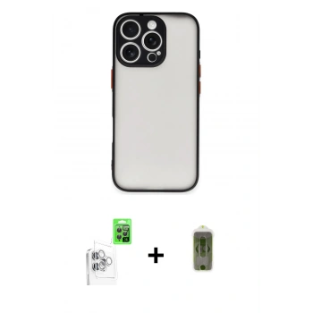 MARSİLYAN™- iPhone 16 Pro Max Kılıf Ahenk Çizgi Serisi - Siyah Joko Magic 5D Hayalet Cam + Raze Metal Kamera Lens - BZ