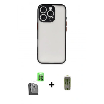 MARSİLYAN™- iPhone 16 Pro Max Kılıf Ahenk Çizgi Serisi - Siyah Joko Magic 5D Hayalet Cam + Raze Metal Kamera Lens - SH