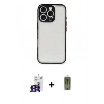 MARSİLYAN™- iPhone 16 Pro Max Kılıf Ahenk Çizgi Serisi - Siyah Joko Magic 5D Hayalet Cam + Bilvis Titan Kamera Lens - TMGI
