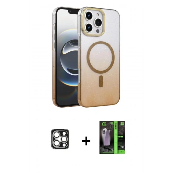 MARSİLYAN™- iPhone 16 Pro Max Kılıf Ahenk Doku Özel Seri - Şeffaf 360 Full Body Arka Koruyucu + PVD Metal Kamera Lens - GS