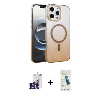 MARSİLYAN™- iPhone 16 Pro Max Kılıf Ahenk Doku Özel Seri - Şeffaf Pasifik Cam Ekran Koruyucu + Bilvis Titan Kamera Lens - TMGI