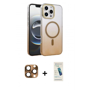 MARSİLYAN™- iPhone 16 Pro Max Kılıf Ahenk Doku Özel Seri - Şeffaf Pasifik Cam Ekran Koruyucu + Pers Alüminyum Kamera Lens - CLTM