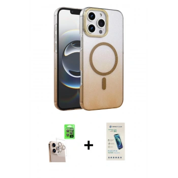 MARSİLYAN™- iPhone 16 Pro Max Kılıf Ahenk Doku Özel Seri - Şeffaf Pasifik Cam Ekran Koruyucu + Raze Metal Kamera Lens - NLGY