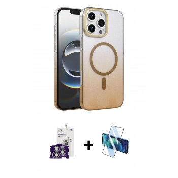 MARSİLYAN™- iPhone 16 Pro Max Kılıf Ahenk Doku Özel Seri - Siyah 3D Antistatik Cam Ekran Koruyucu + Bilvis Titan Kamera Lens - GS