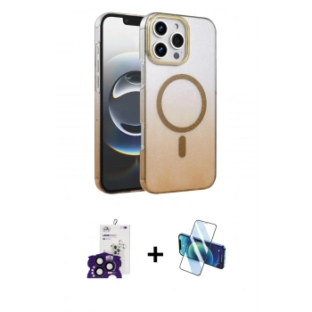 MARSİLYAN™- iPhone 16 Pro Max Kılıf Ahenk Doku Özel Seri - Siyah 3D Antistatik Cam Ekran Koruyucu + Bilvis Titan Kamera Lens - SH