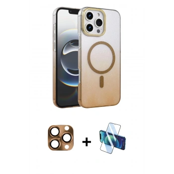 MARSİLYAN™- iPhone 16 Pro Max Kılıf Ahenk Doku Özel Seri - Siyah 3D Antistatik Cam Ekran Koruyucu + Pers Alüminyum Kamera Lens - CLTM