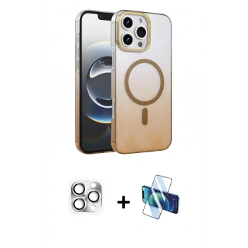 MARSİLYAN™- iPhone 16 Pro Max Kılıf Ahenk Doku Özel Seri - Siyah 3D Antistatik Cam Ekran Koruyucu + Pers Alüminyum Kamera Lens - GS