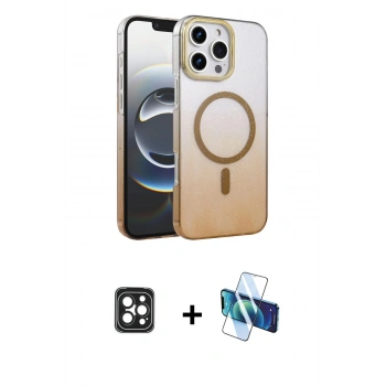 MARSİLYAN™- iPhone 16 Pro Max Kılıf Ahenk Doku Özel Seri - Siyah 3D Antistatik Cam Ekran Koruyucu + PVD Metal Kamera Lens - SH