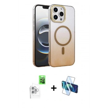 MARSİLYAN™- iPhone 16 Pro Max Kılıf Ahenk Doku Özel Seri - Siyah 3D Antistatik Cam Ekran Koruyucu + Raze Metal Kamera Lens - BZ