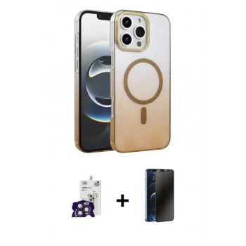 MARSİLYAN™- iPhone 16 Pro Max Kılıf Ahenk Doku Özel Seri - Siyah 3D Antistatik Hayalet Cam Ekran Koruyucu + Bilvis Titan Kamera Lens - TMGI