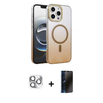 MARSİLYAN™- iPhone 16 Pro Max Kılıf Ahenk Doku Özel Seri - Siyah 3D Antistatik Hayalet Cam Ekran Koruyucu + Pers Alüminyum Kamera Lens - GS
