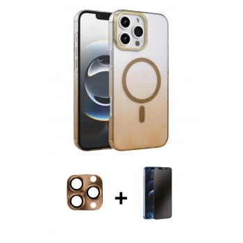 MARSİLYAN™- iPhone 16 Pro Max Kılıf Ahenk Doku Özel Seri - Siyah 3D Antistatik Hayalet Cam Ekran Koruyucu + Pers Alüminyum Kamera Lens - CLTM