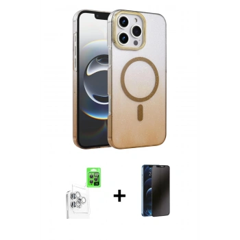 MARSİLYAN™- iPhone 16 Pro Max Kılıf Ahenk Doku Özel Seri - Siyah 3D Antistatik Hayalet Cam Ekran Koruyucu + Raze Metal Kamera Lens - BZ