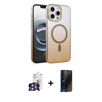 MARSİLYAN™- iPhone 16 Pro Max Kılıf Ahenk Doku Özel Seri - Siyah 3D Antistatik Hayalet Cam Ekran Koruyucu + Bilvis Titan Kamera Lens - GS