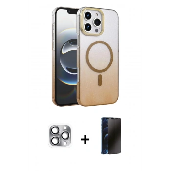 MARSİLYAN™- iPhone 16 Pro Max Kılıf Ahenk Doku Özel Seri - Siyah 3D Antistatik Hayalet Cam Ekran Koruyucu + Pers Alüminyum Kamera Lens - GI
