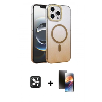 MARSİLYAN™- iPhone 16 Pro Max Kılıf Ahenk Doku Özel Seri - Siyah 3D Antistatik Mat Seramik Nano Ekran Koruyucu + PVD Metal Kamera Lens - SH