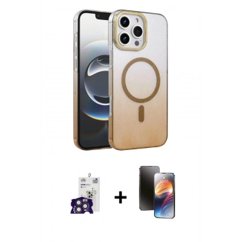 MARSİLYAN™- iPhone 16 Pro Max Kılıf Ahenk Doku Özel Seri - Siyah 3D Antistatik Mat Seramik Nano Ekran Koruyucu + Bilvis Titan Kamera Lens - TMGI