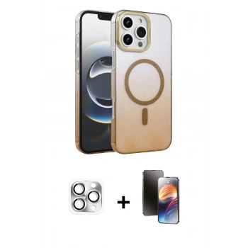 MARSİLYAN™- iPhone 16 Pro Max Kılıf Ahenk Doku Özel Seri - Siyah 3D Antistatik Mat Seramik Nano Ekran Koruyucu + Pers Alüminyum Kamera Lens - GS